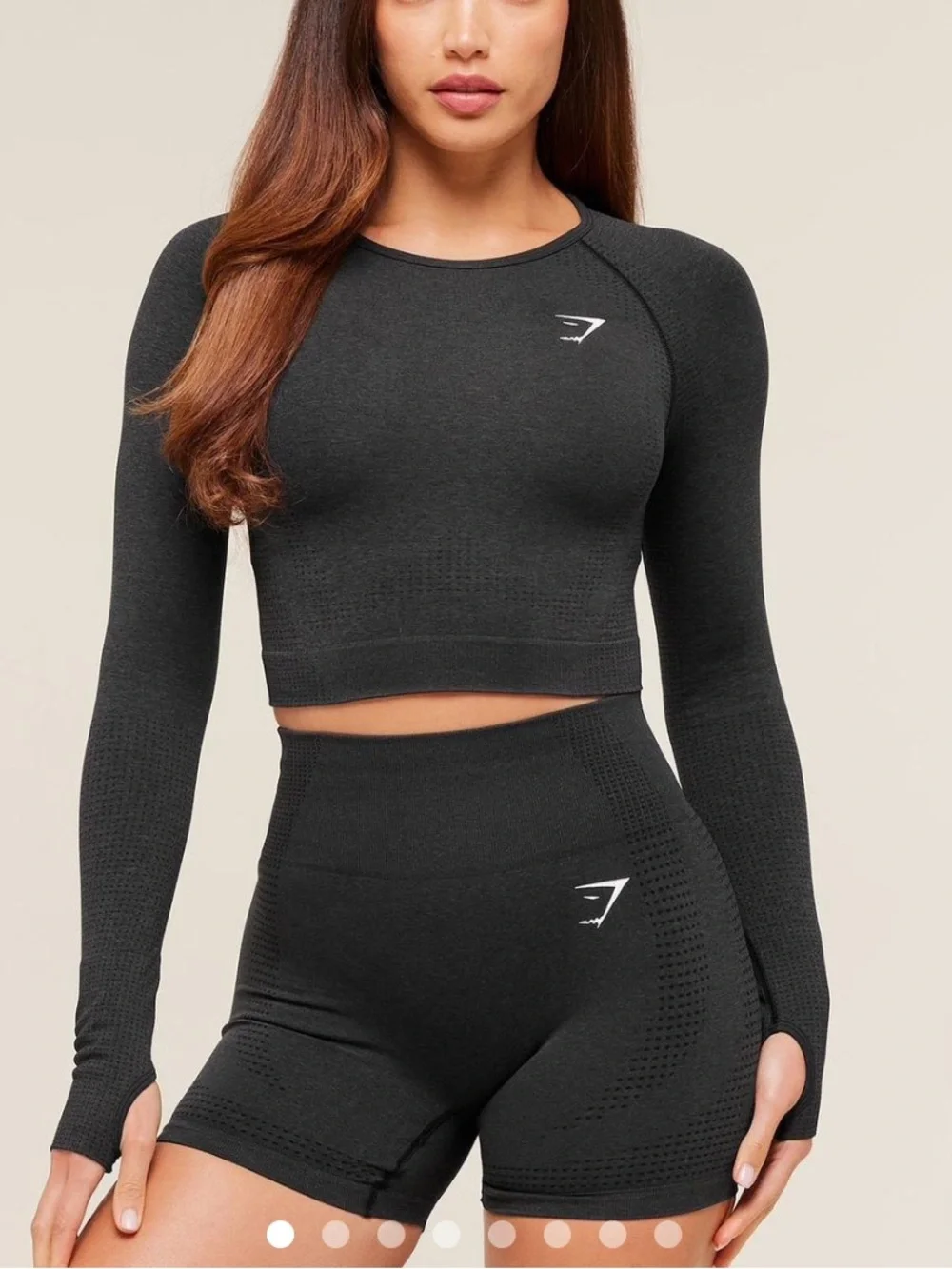 Gymshark Vital Seamless Olive Green Long Sleeve Crop Top & High Waist Shorts Set